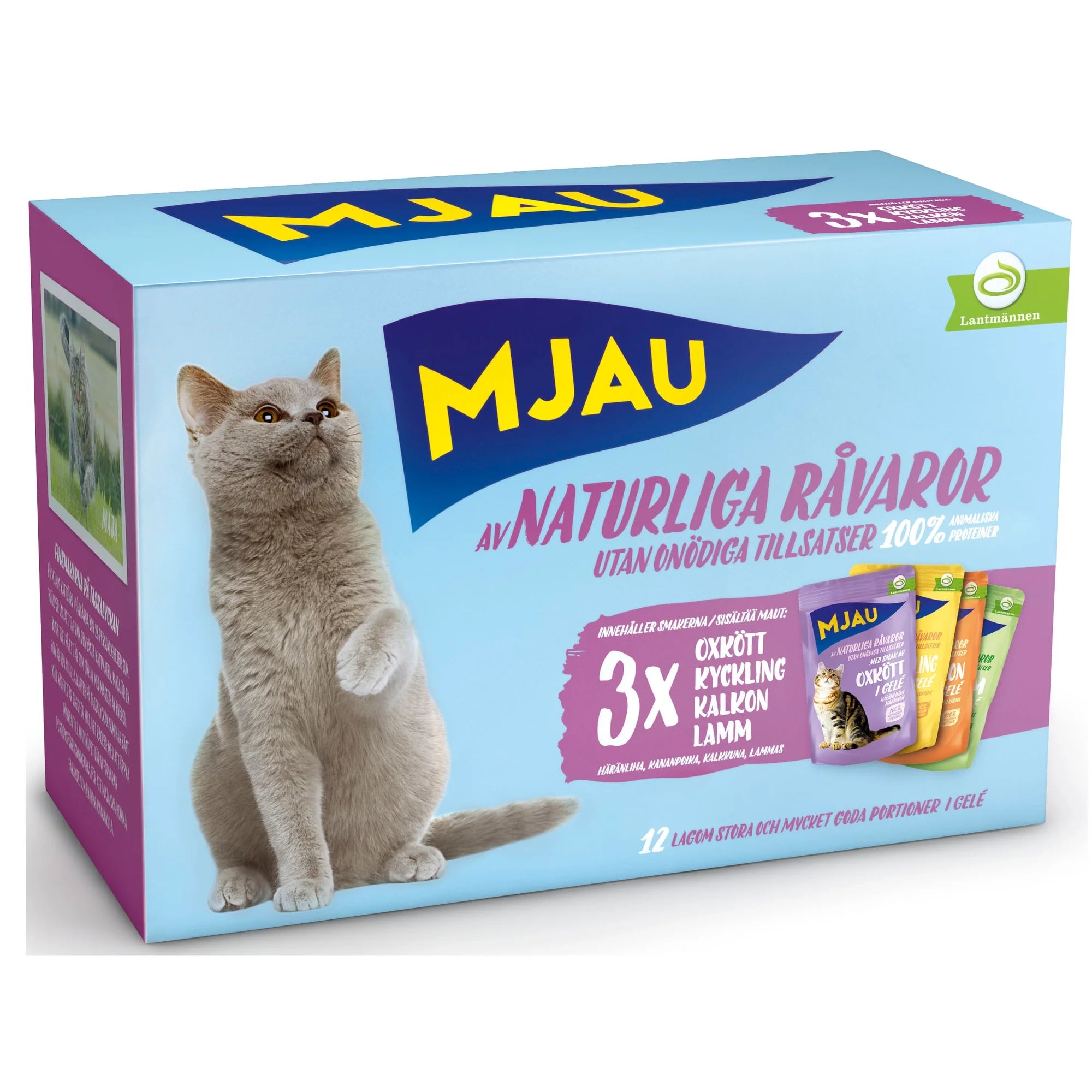 Mjau Bitar i Gelé Kött Mix, 12x85g