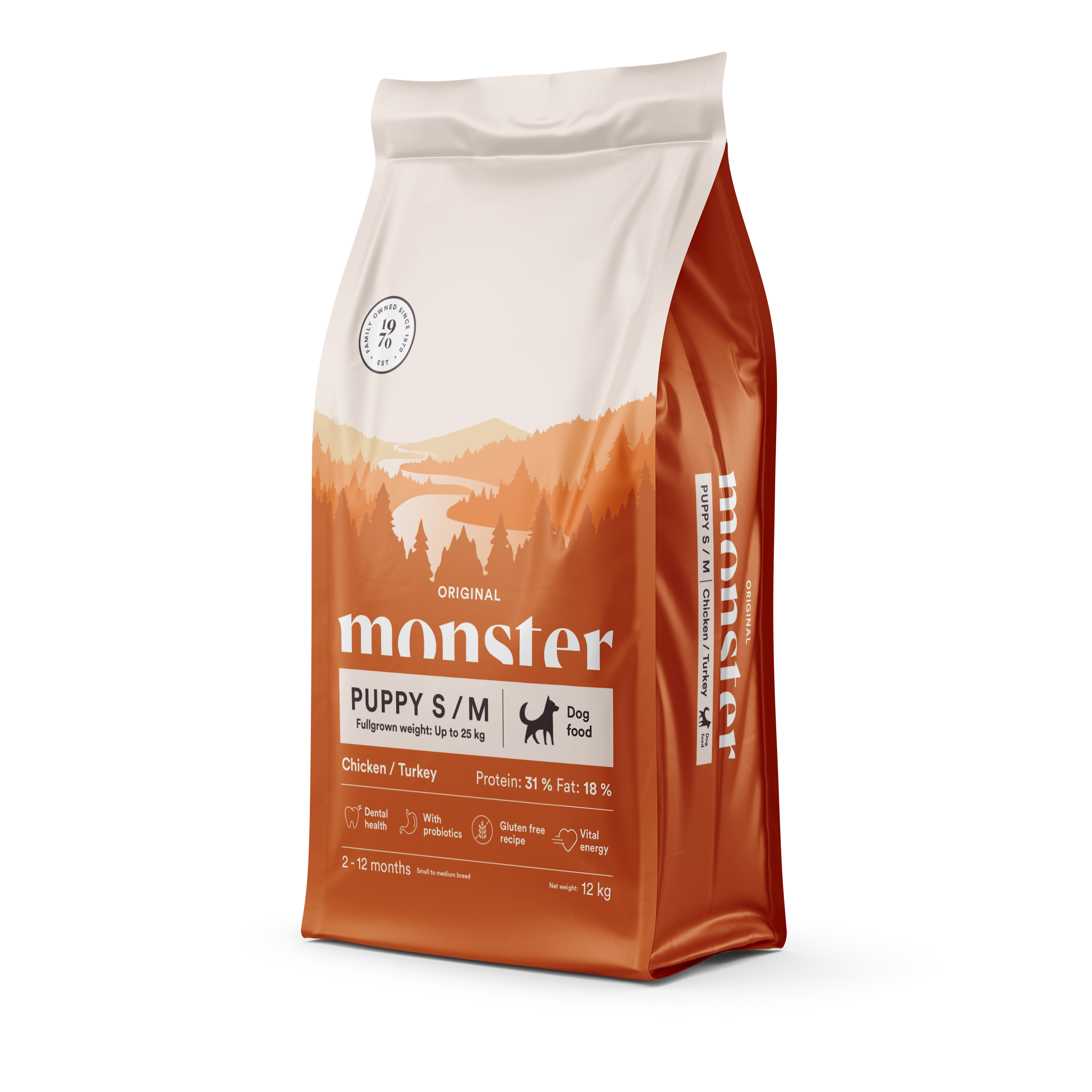 Monster Dog Original Puppy S/M Chicken/Turkey är glutenfri torrfoder för valpar med känslig mage med kyckling och kalkon