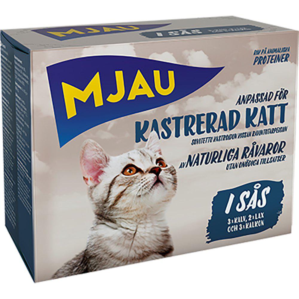 Mjau Kastrerad katt - Bitar i sås med kött & fisk 8x85g x5
