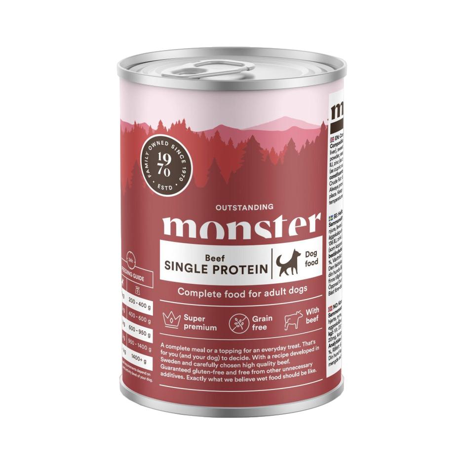 Monster Dog Adult Single Beef Burk 400 g x 6 burkar - Våtfoder Hund