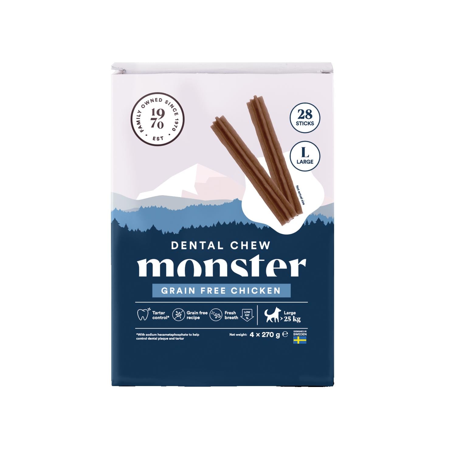Monster Dog Dental Chew GF Chicken Large Month  28 bitar 1080 gram - Hundtugg