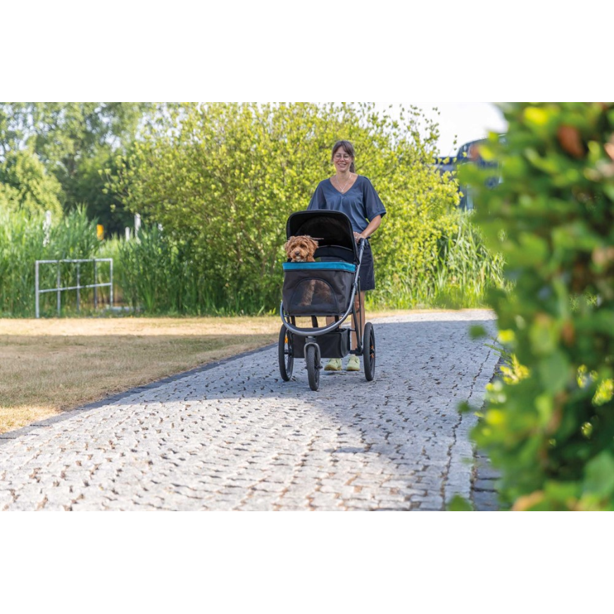 Djurvagn Buggy, hopfällbar, 60×h112×120 cm, upp t. 20 kg, svart/petrolEj