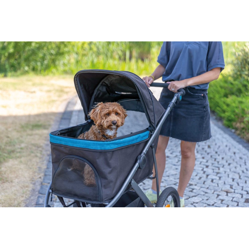 Djurvagn Buggy, hopfällbar, 60×h112×120 cm, upp t. 20 kg, svart/petrolEj