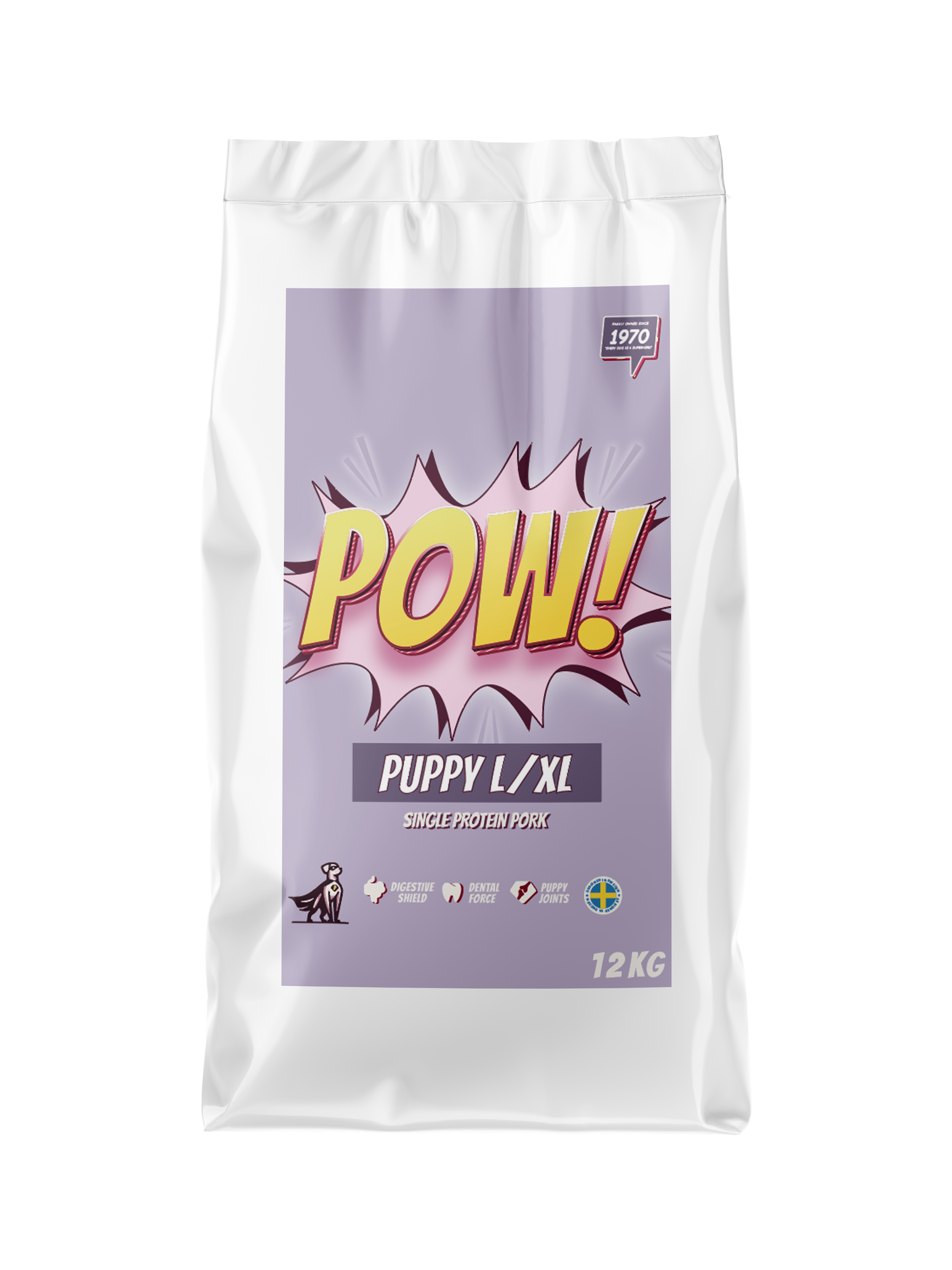 POW! Dog Puppy Large / X-Large Pork 12 kg - Torrfoder Hund