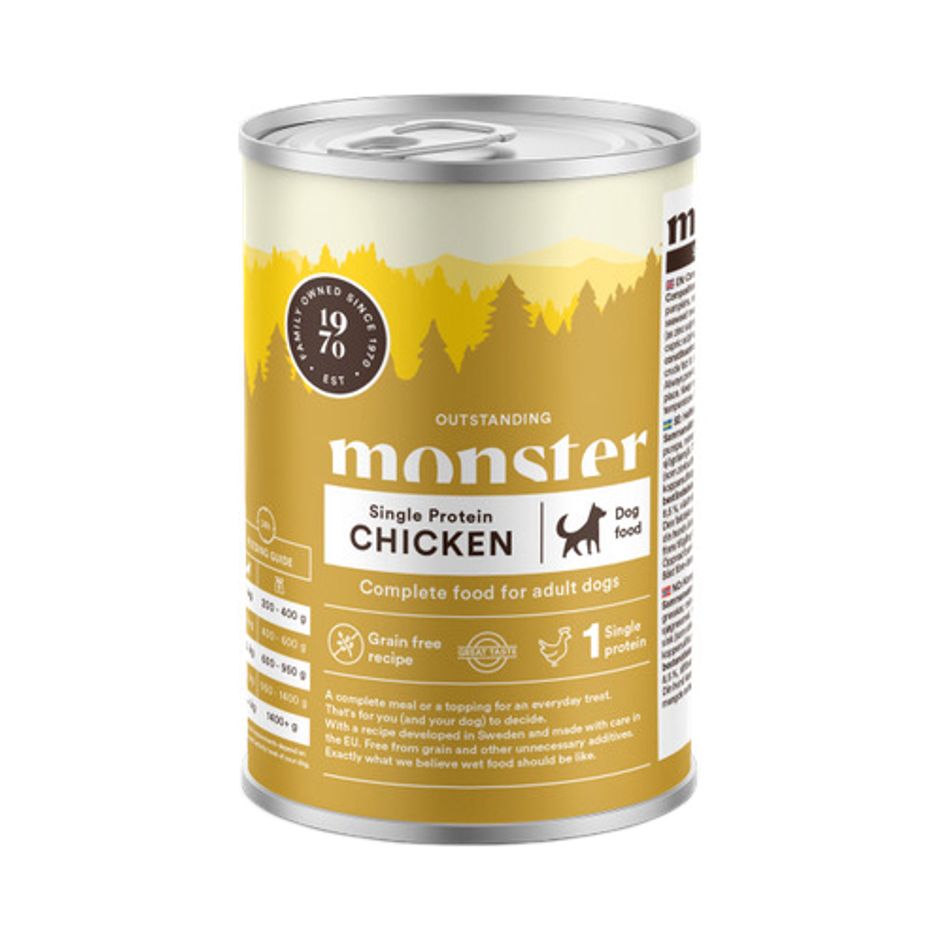 Monster Dog Adult Single Chicken Burk 400 g x 6 Burkar - Våtfoder Hund