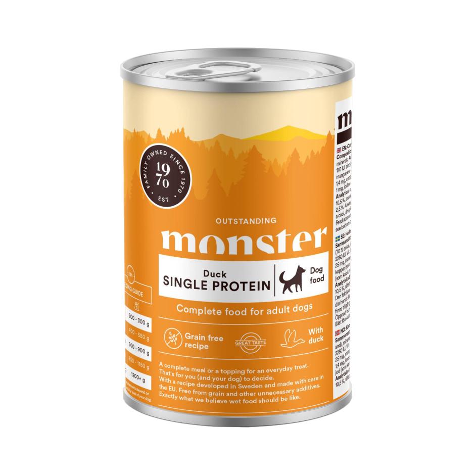 Monster Dog Adult Single Duck 400 g x 6 Burkar - Våtfoder Hund