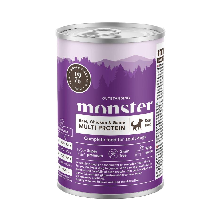 Monster Dog Multi Beef/ Chick/ Game Burk 400 g x 6 burkar - Våtfoder Hund