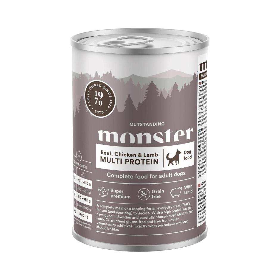 Monster Dog Multi Beef/ Chick/ Lamb Burk 400 g x 6 burkar - Våtfoder Hund